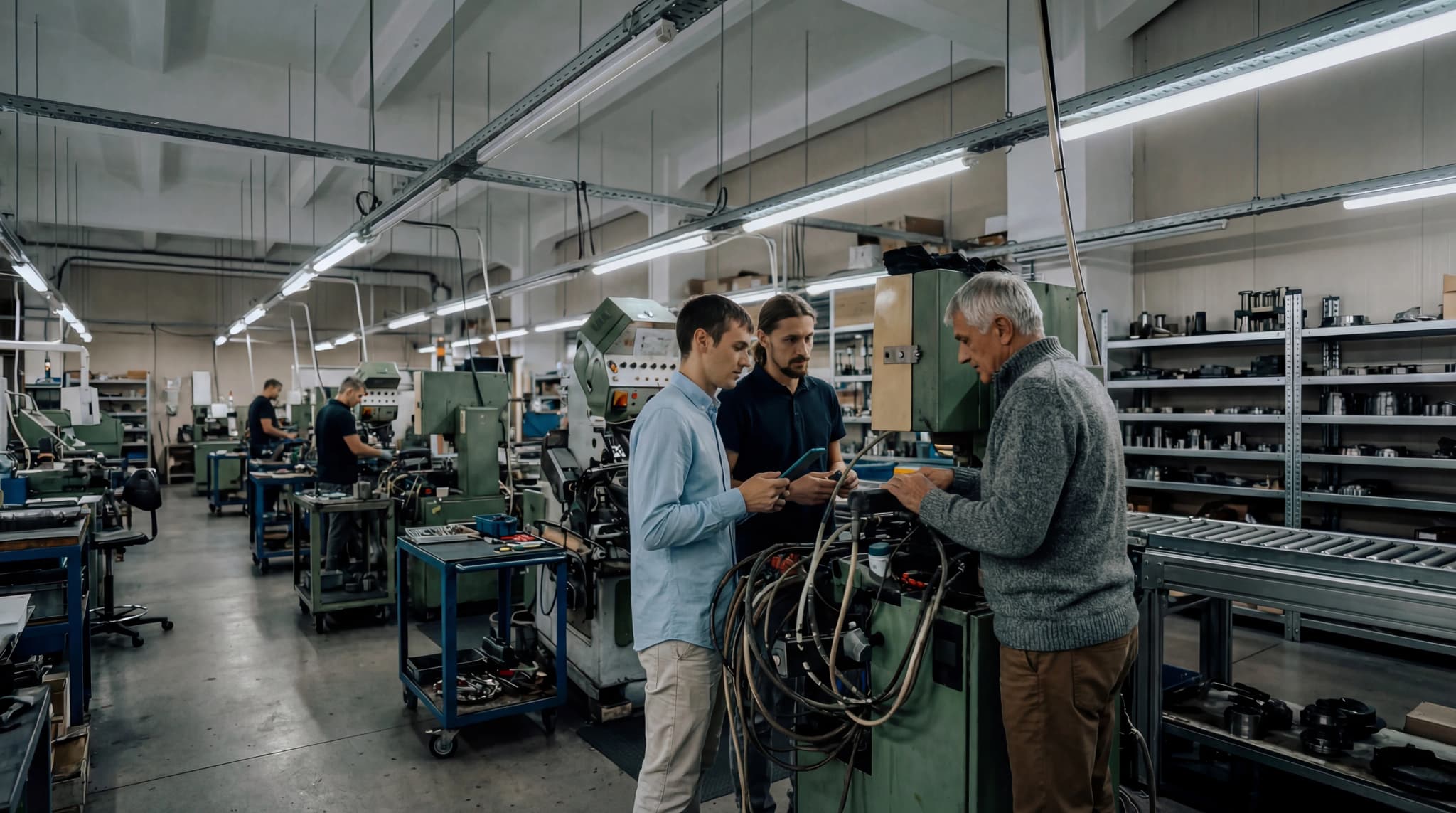 Industrial technician capturing operational knowledge using mobile device in production facility