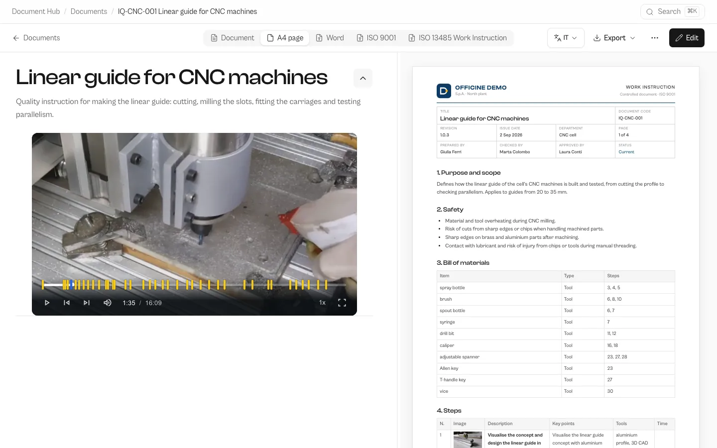 Documentation Hub: Work instructions from video